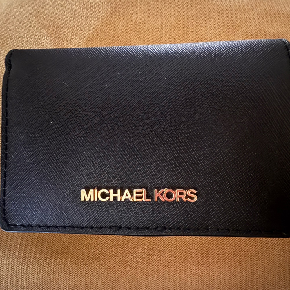 Michael Kors Black Saffiano Leather Wallet with Gold Logo